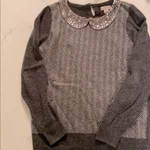 Jcrew herringbone sweater w/embellished collar